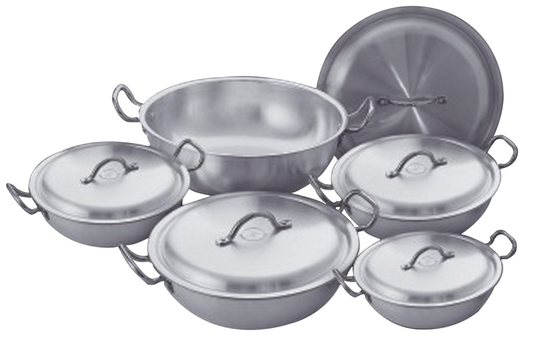 Round Karahi 5-Piece Aluminum Cookware Set with Lids – Polished Finish, Eco-Friendly & Dishwasher Safe